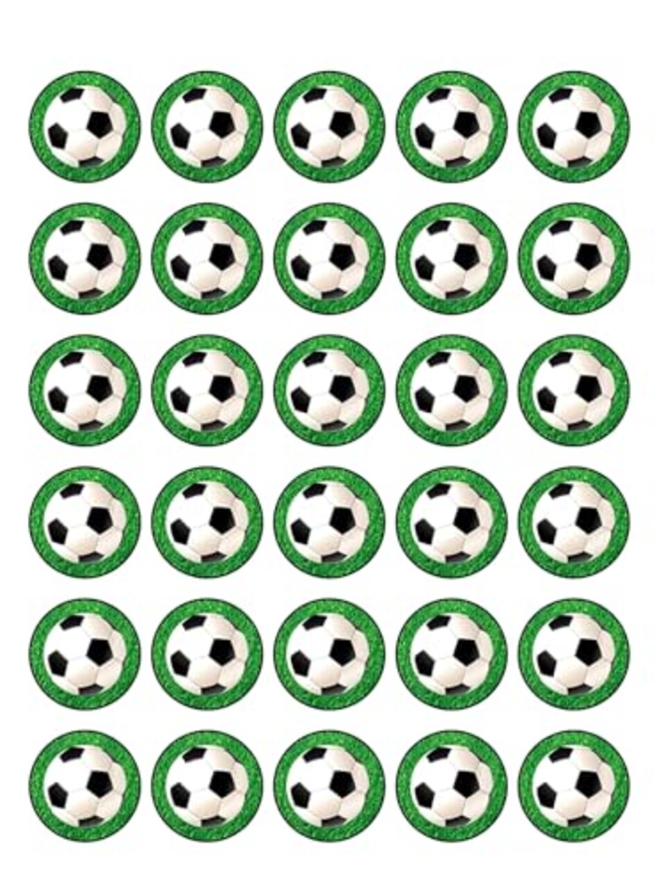30 x Soccer Ball in Grass Themed Edible Cupcake Toppers | Uncut on Wafer Sheet- Qty 30-1.5” each